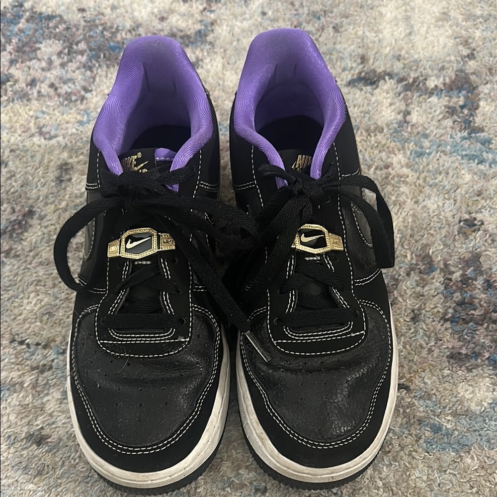 Nike kids Black and Purple Air Force Ones size 7Y or women’s 8.5